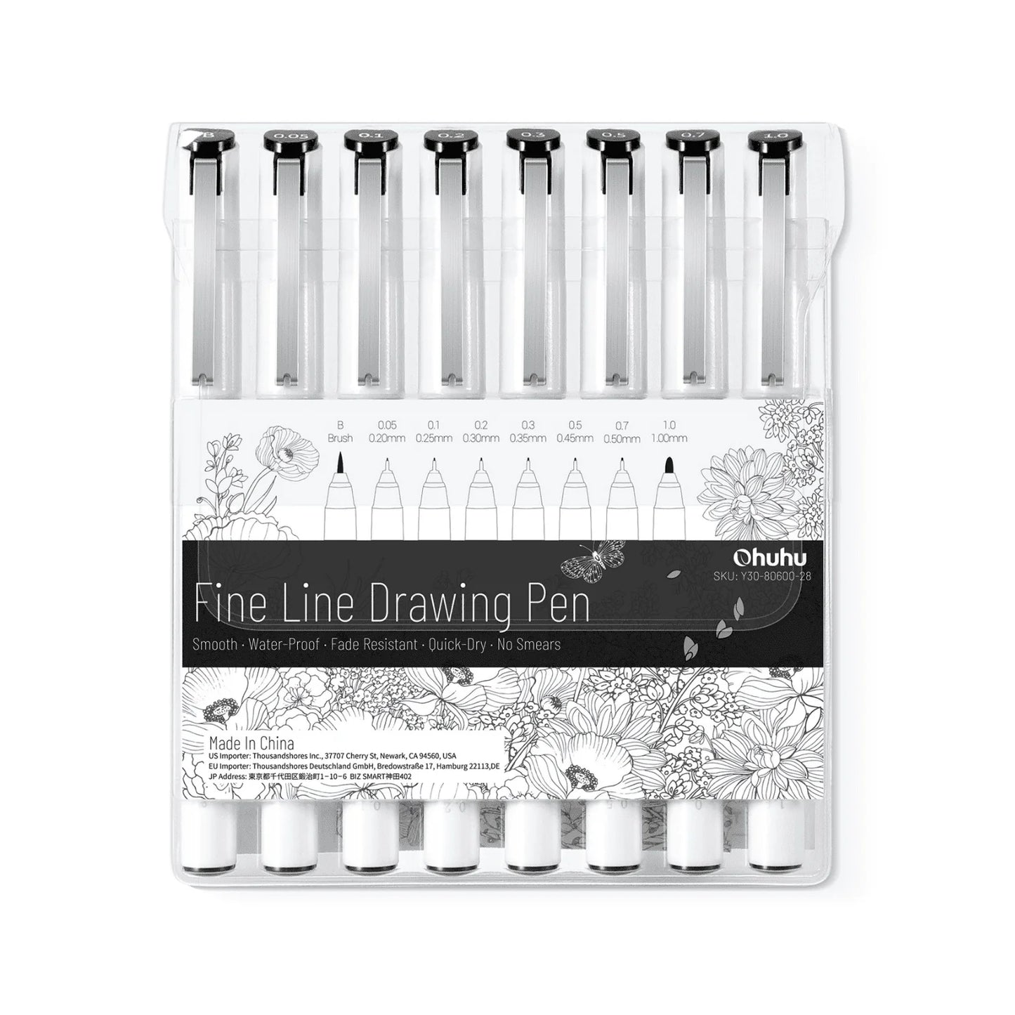 Ohuhu Fineliner tegnepenne, 8-pak