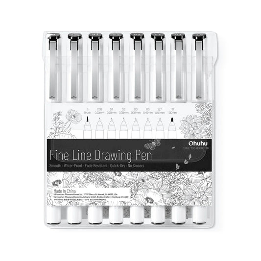 Ohuhu Fineliner tegnepenne, 8-pak