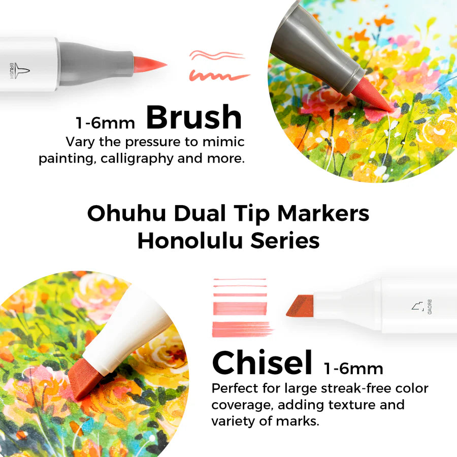 Ohuhu Honolulu "Sweetness" 48 Pastel farver (Brush & Chisel Tip)