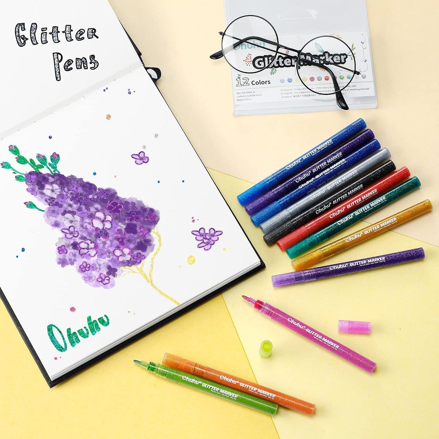 Ohuhu Glitter Metalliske Tuschpenne