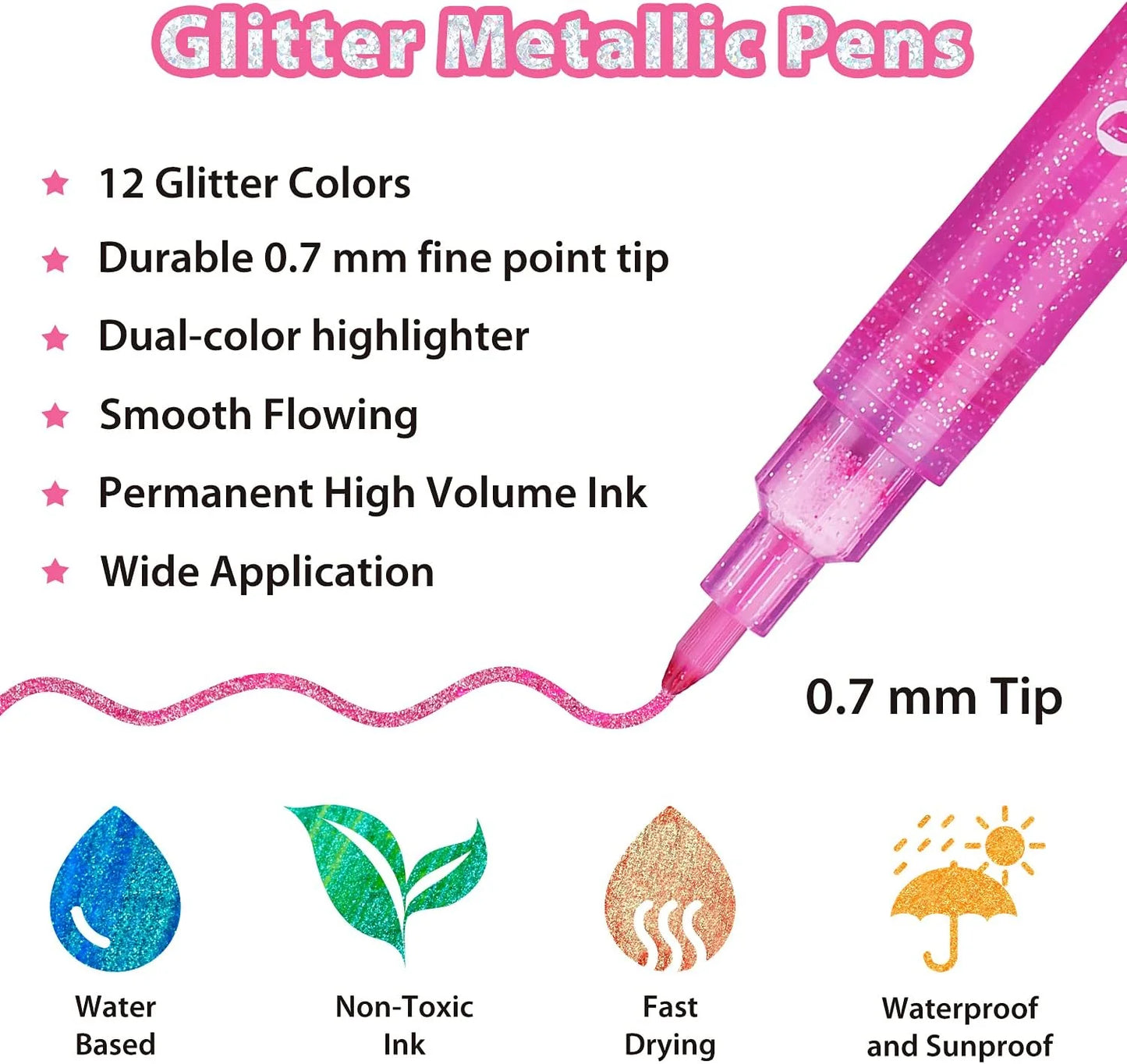 Ohuhu Glitter Metalliske Tuschpenne