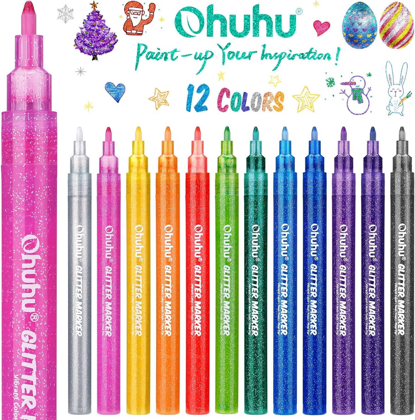 Ohuhu Glitter Metalliske Tuschpenne