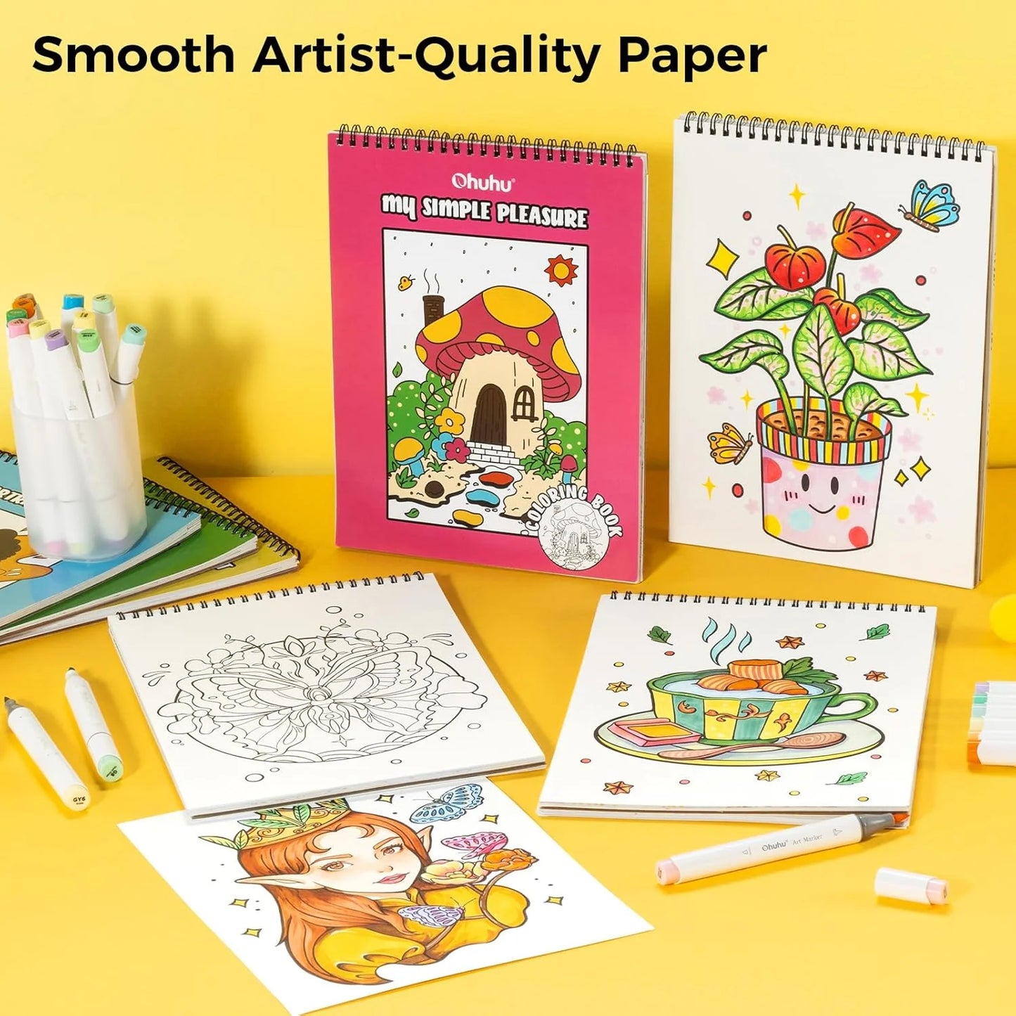 Ohuhu malebøger, sæt med 4, dobbeltsidede, blødningssikre