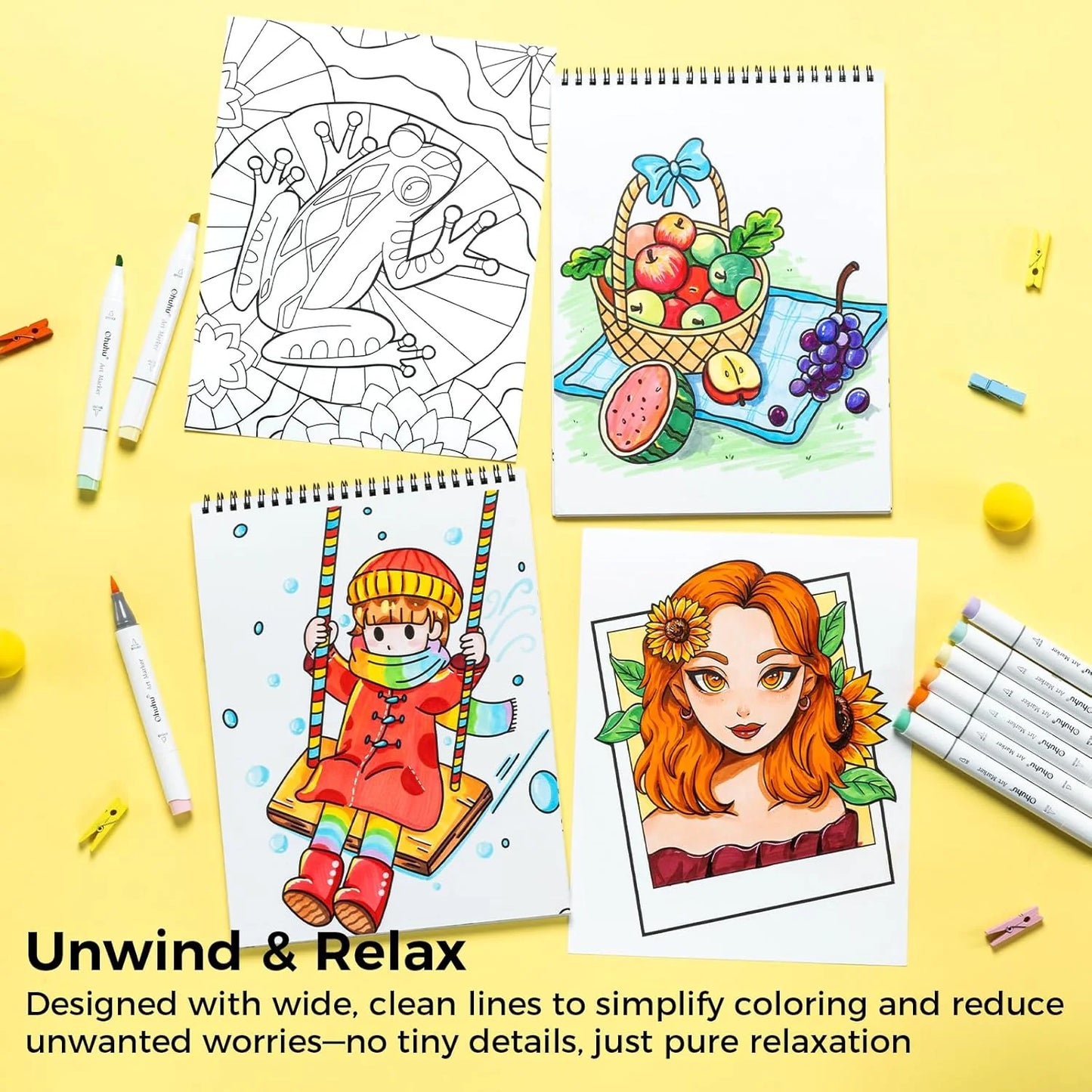 Ohuhu malebøger, sæt med 4, dobbeltsidede, blødningssikre