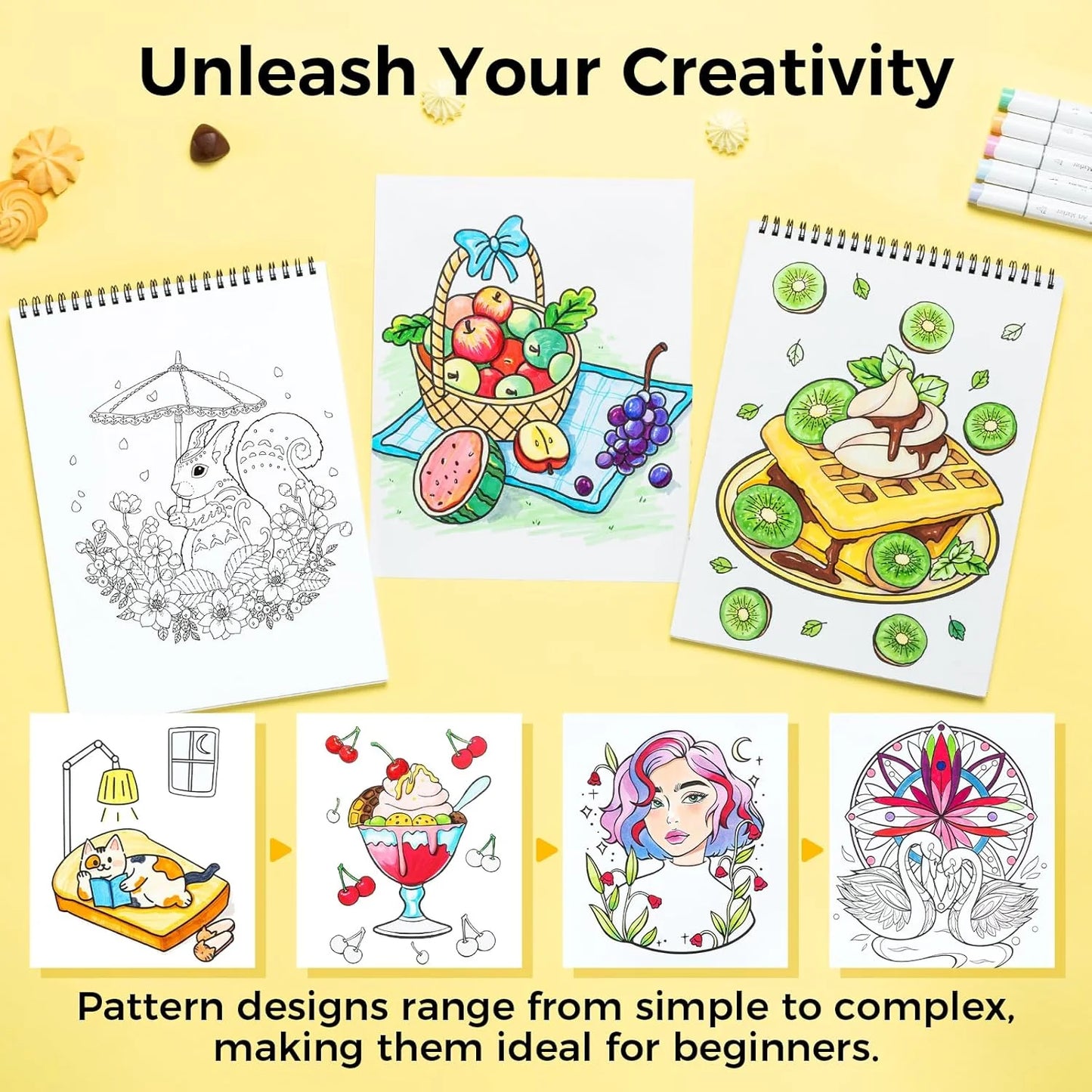 Ohuhu malebøger, sæt med 4, dobbeltsidede, blødningssikre