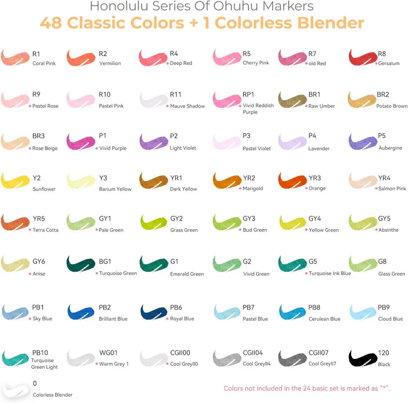 Ohuhu Honolulu Markers 48 farver (Brush & Chisel Tip)