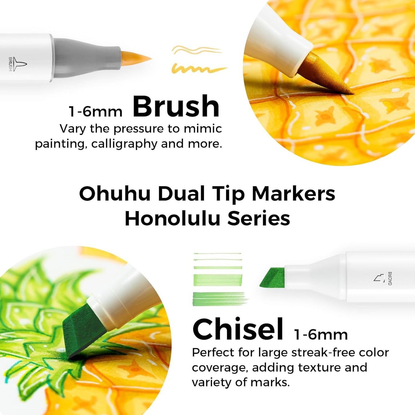 Ohuhu Honolulu Markers 320 farver (Brush & Chisel Tip)