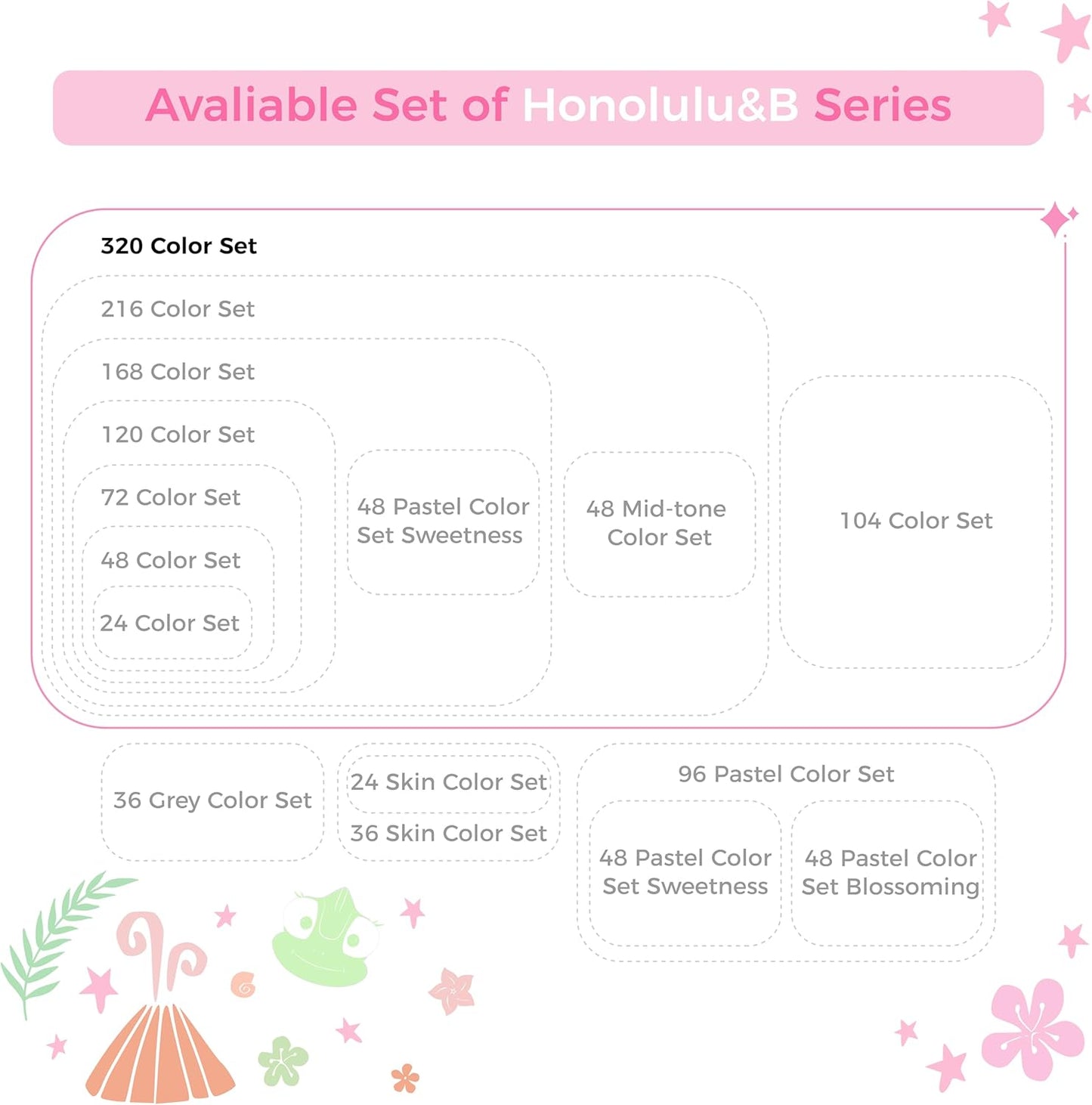 Ohuhu Honolulu Markers 320 farver (Brush & Chisel Tip)