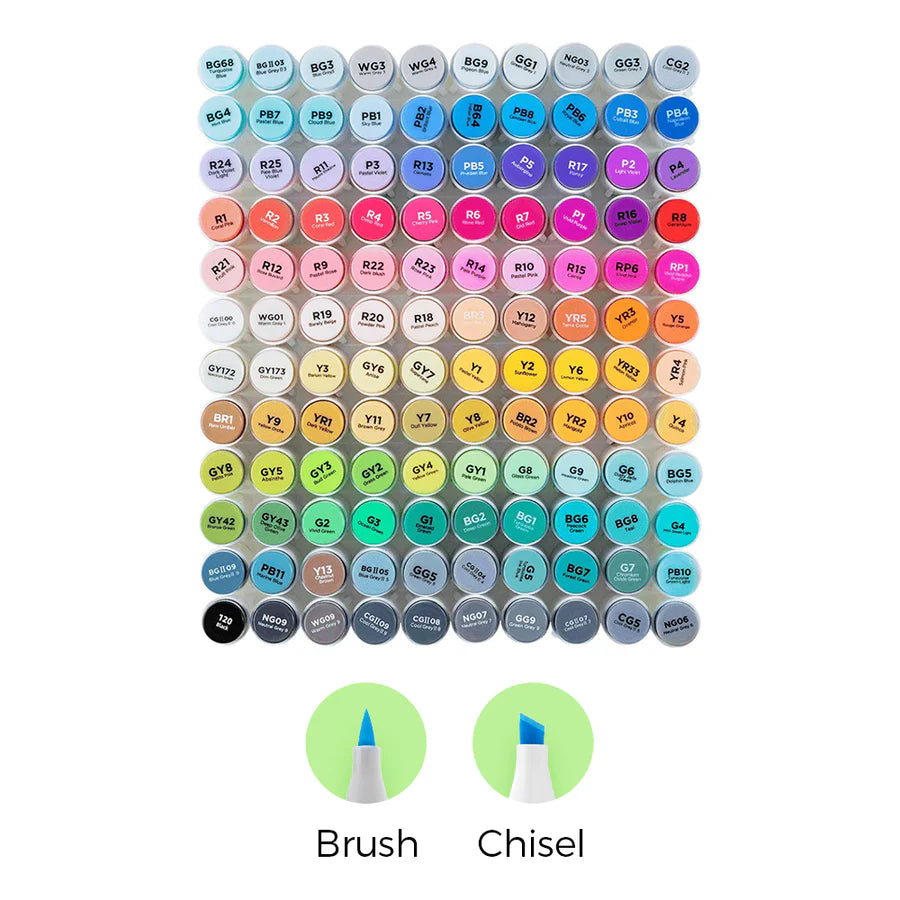 Ohuhu Honolulu Markers 120 farver (Brush & Chisel Tip)