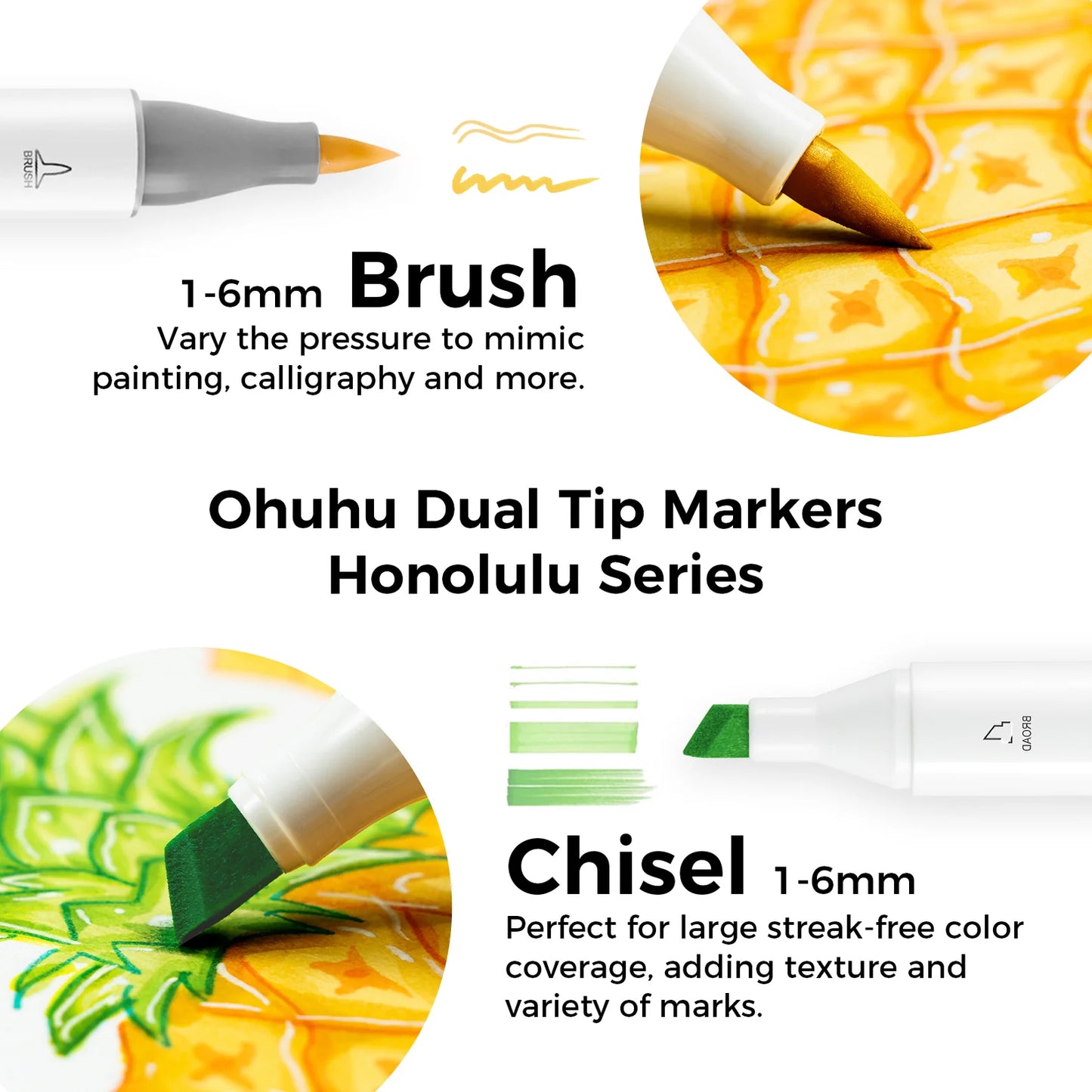 Ohuhu Honolulu Markers 120 farver (Brush & Chisel Tip)