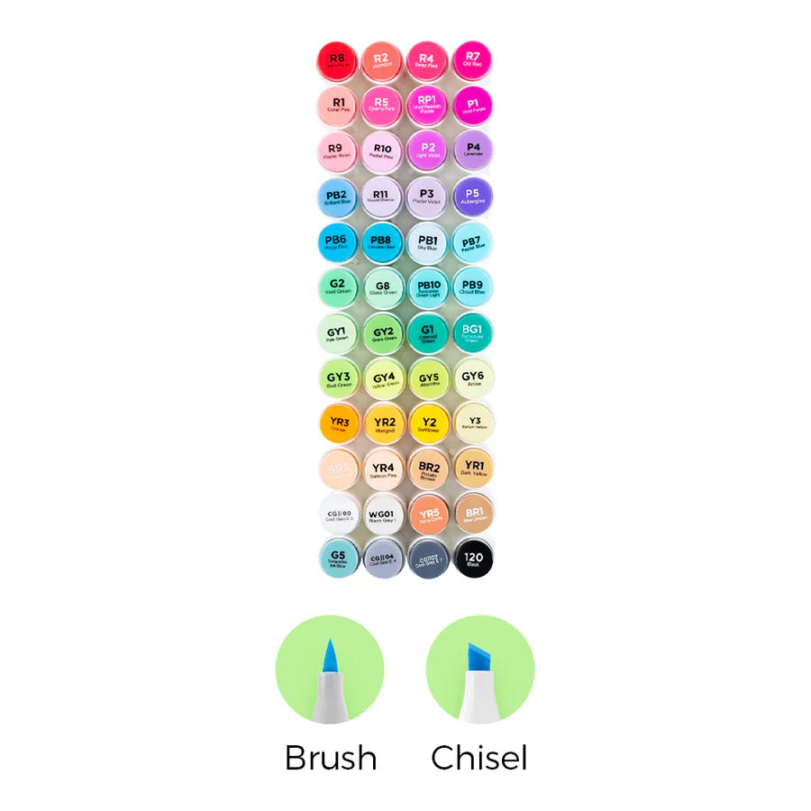 Ohuhu Honolulu Markers 48 farver (Brush & Chisel Tip)