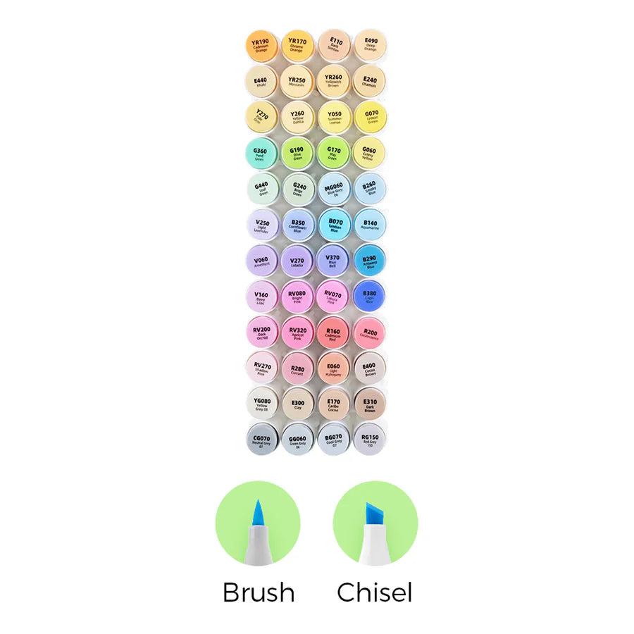 Ohuhu Honolulu Markers 48 Midttone farver (Brush & Chisel Tip)