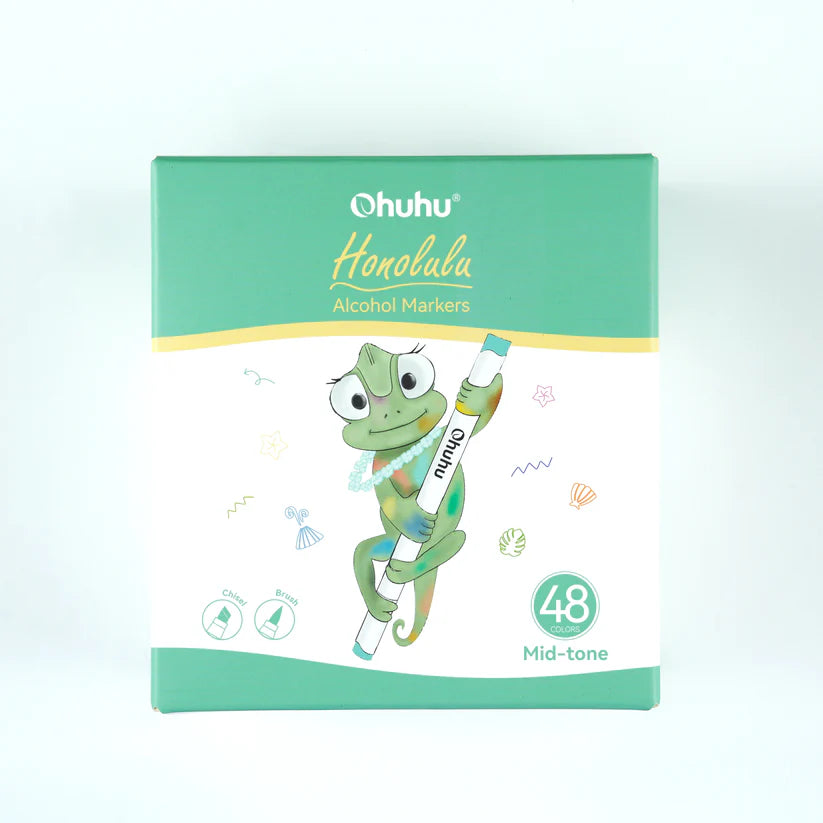 Ohuhu Honolulu Markers 48 Midttone farver (Brush & Chisel Tip)