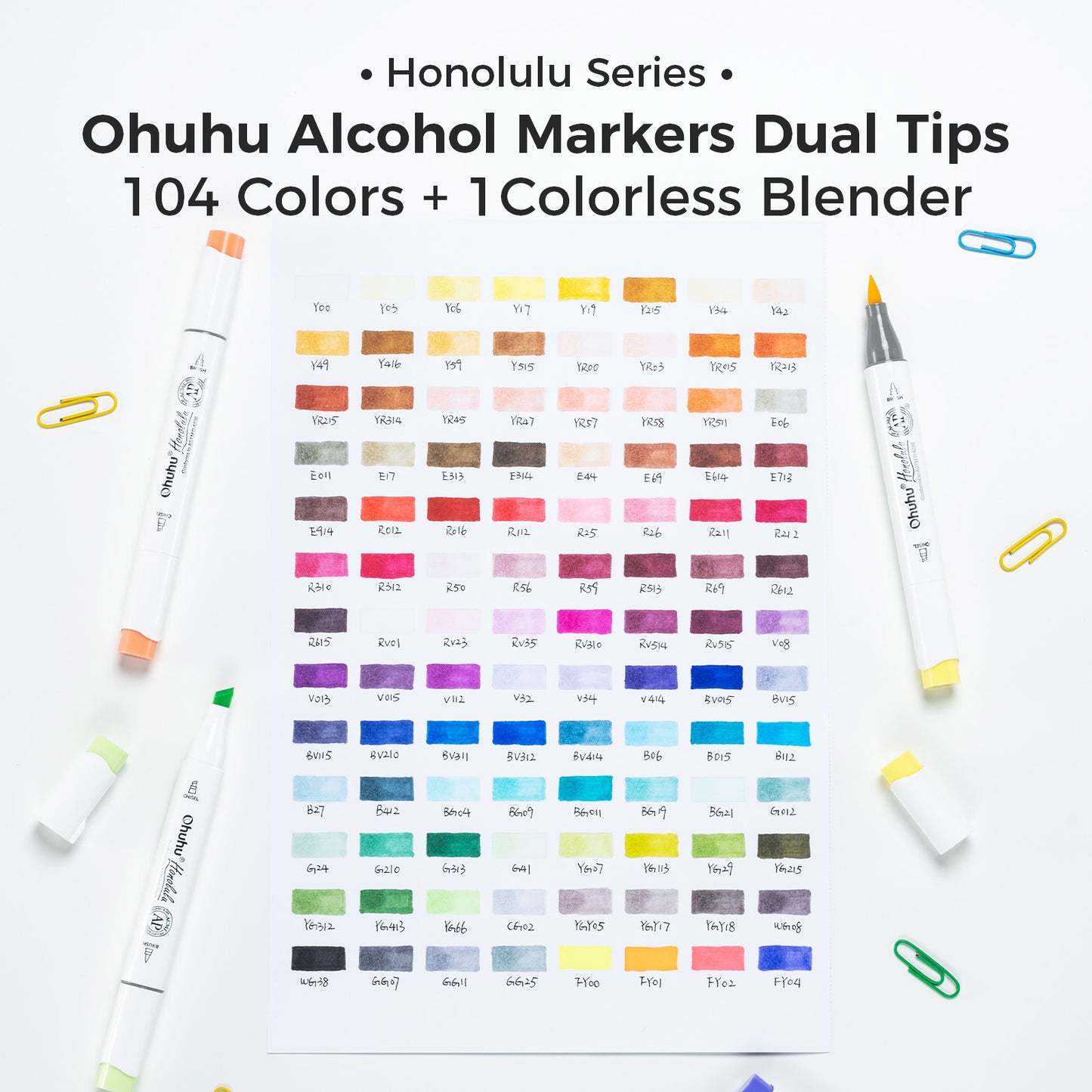Ohuhu Honolulu Markers 24 farver (Brush & Chisel Tip)