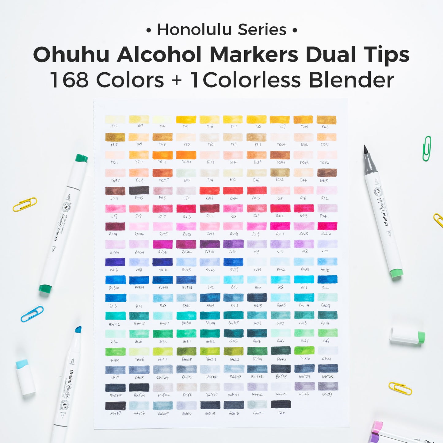 Ohuhu Honolulu Markers 168 farver (Brush & Chisel Tip)