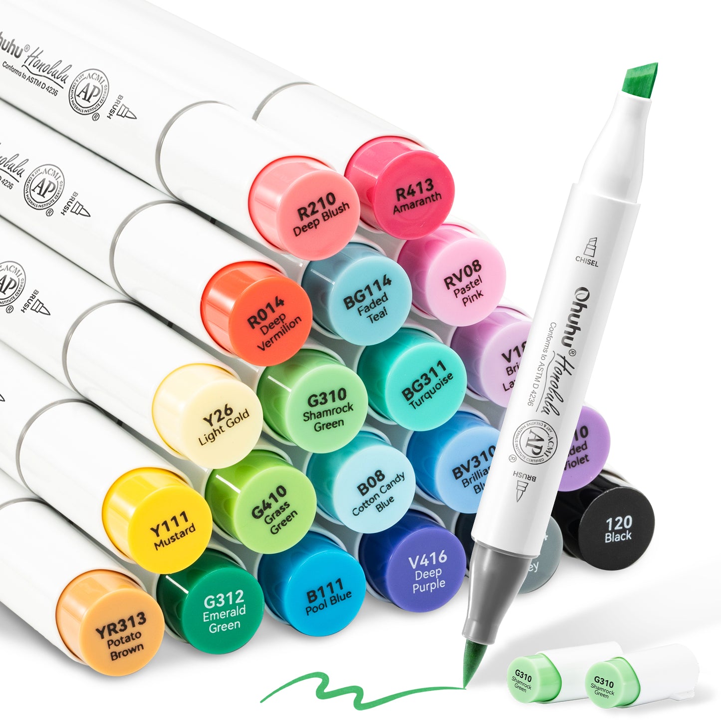 Ohuhu Honolulu Markers 24 farver (Brush & Chisel Tip)