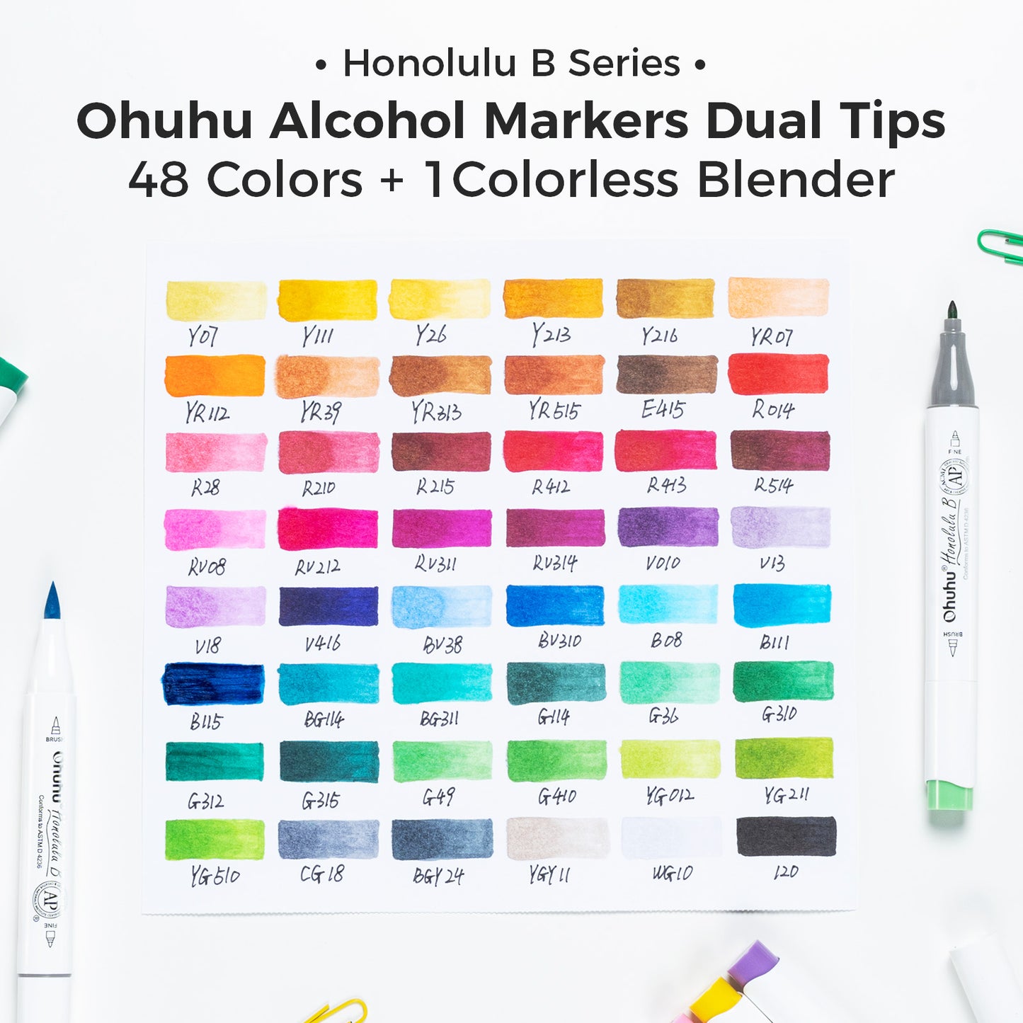 Ohuhu Honolulu B Markers 48 farver (Brush & Fine Tip)