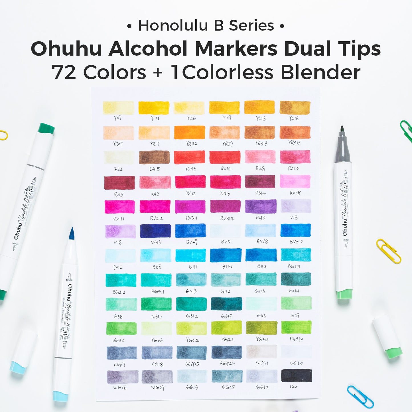 Ohuhu Honolulu B Markers 72 farver (Brush & Fine Tip)