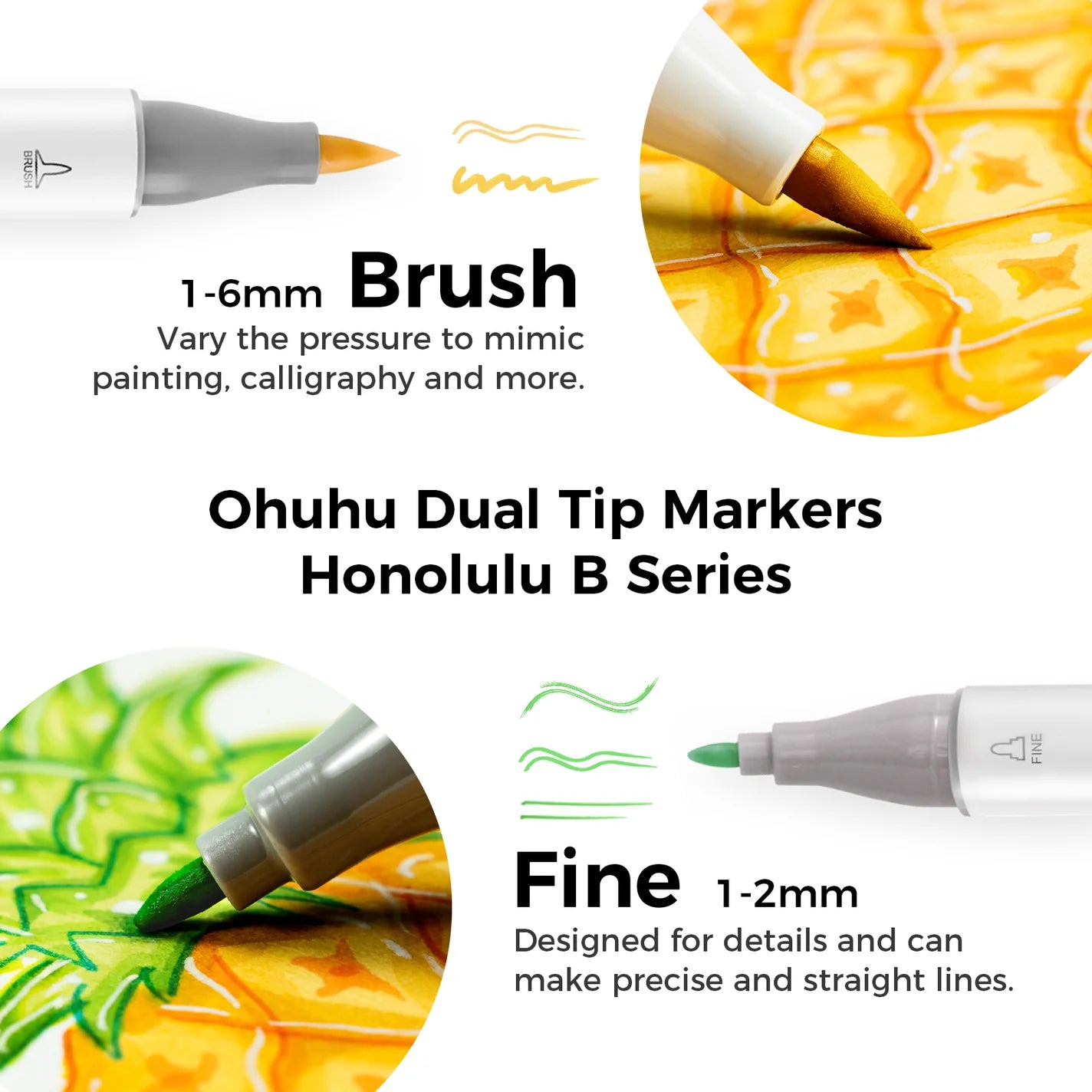 Ohuhu Honolulu B Markers 48 farver (Brush & Fine Tip)