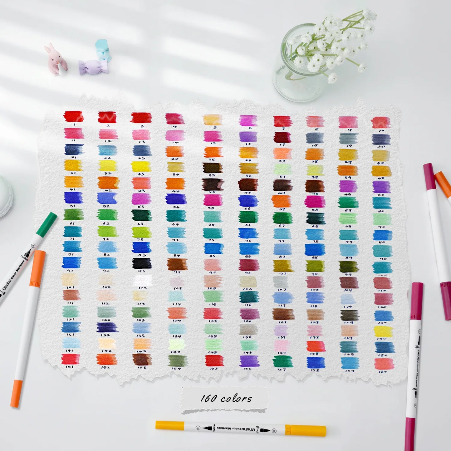 Ohuhu Maui 160 farver vandbaserede kunsttuscher med dobbelt spids