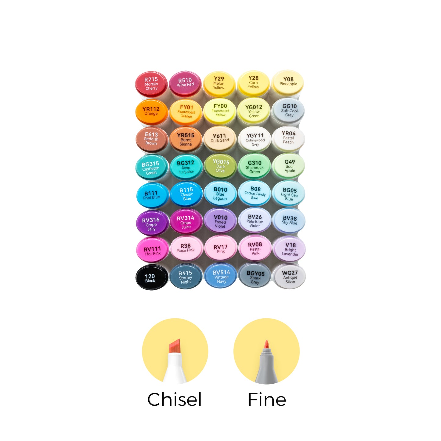 Ohuhu Oahu Markers 40 farver (Chisel & Fine Tip)