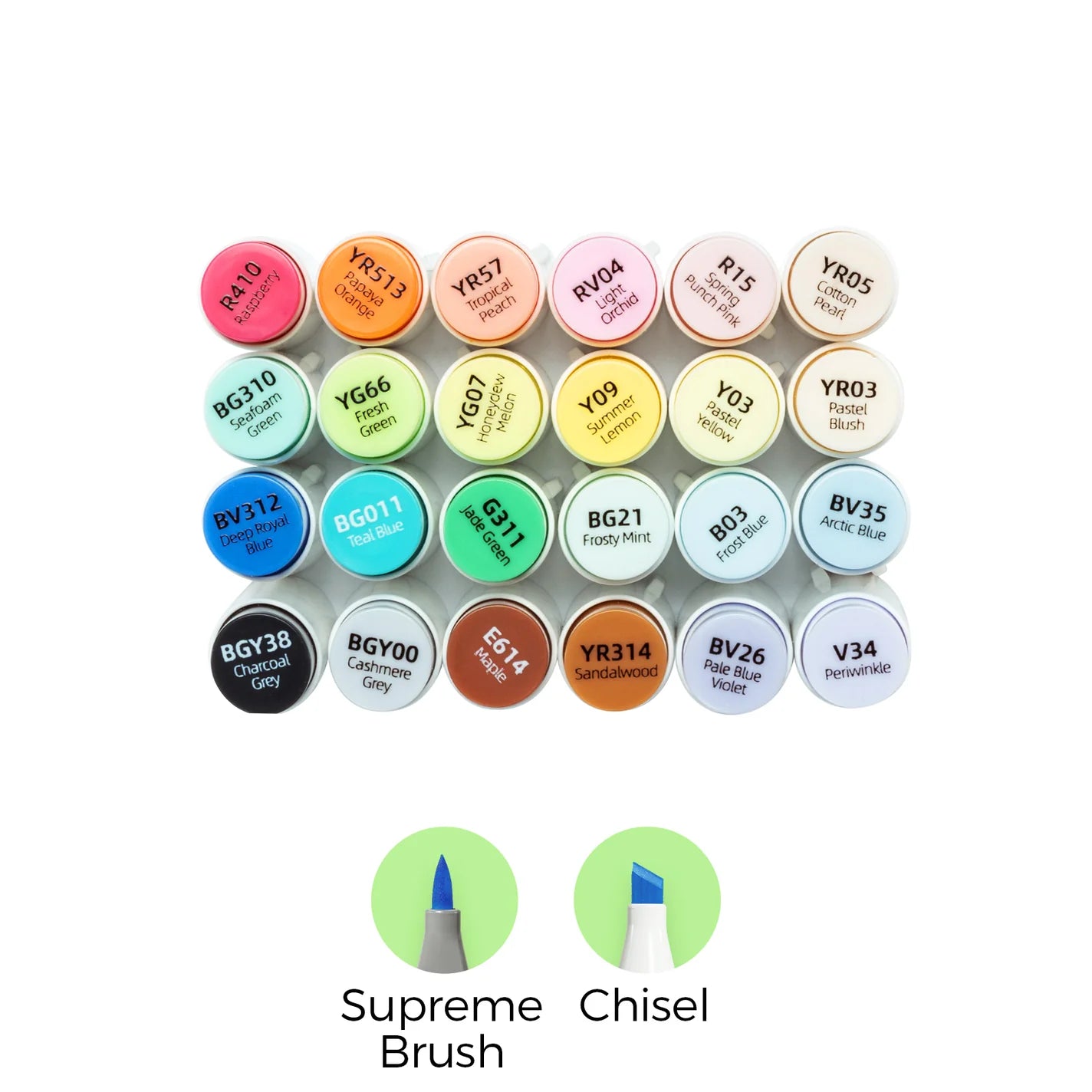 Ohuhu Honolulu Plus 24 farver (Supreme Brush & Chisel Tip)