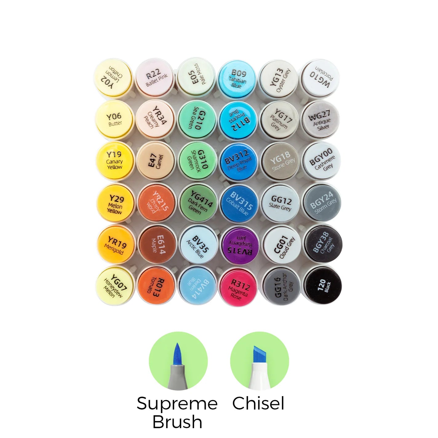 Ohuhu Honolulu Plus 36 farver (Supreme Brush & Chisel Tip)