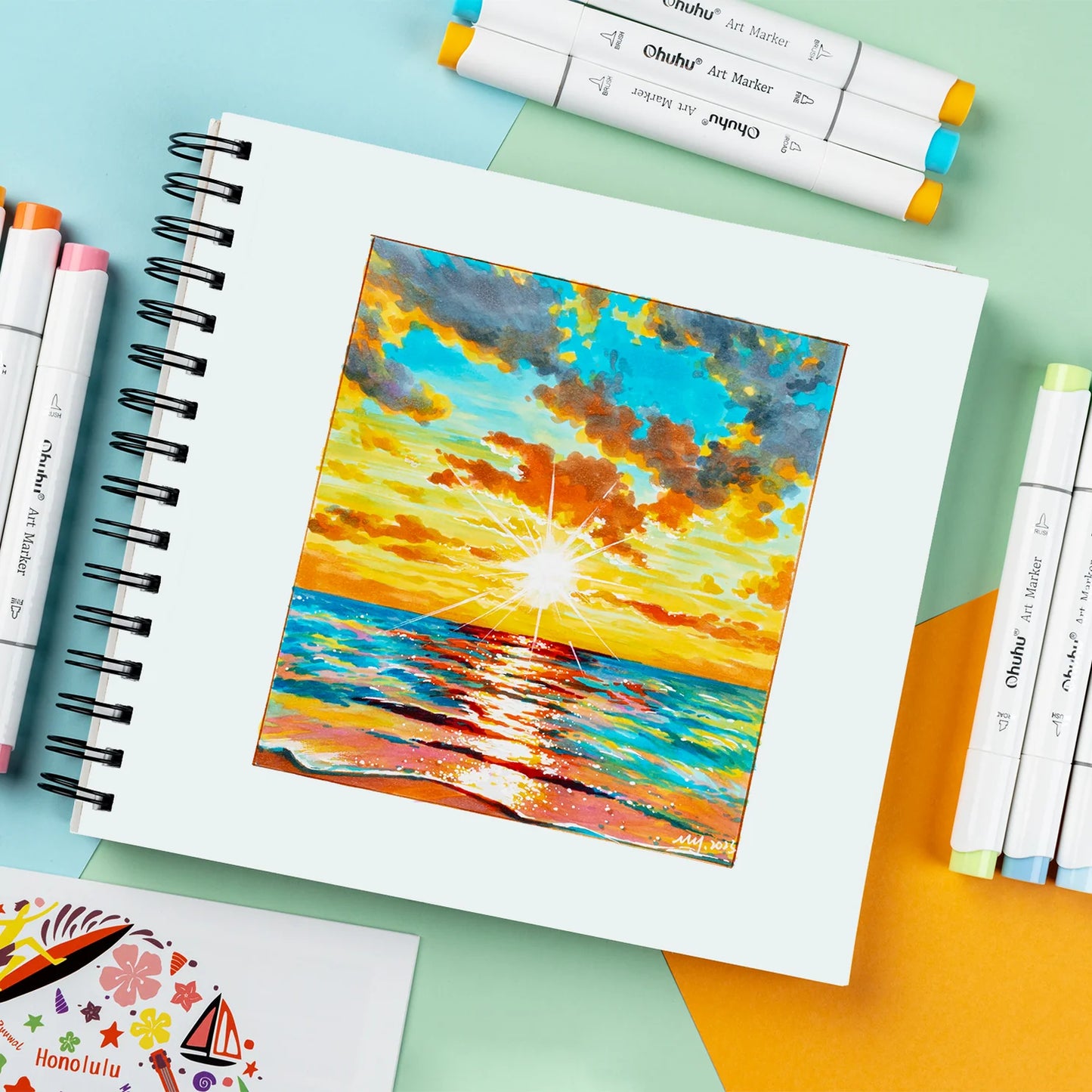 Ohuhu Blødningssikker dobbeltsidet markeringspude, spiralbundet