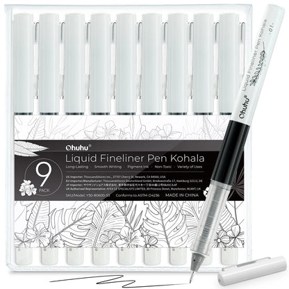 Ohuhu Kohala flydende fineliner tegnepenne, 9 stk.