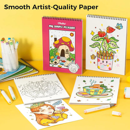 Ohuhu malebøger, sæt med 4, dobbeltsidede, blødningssikre