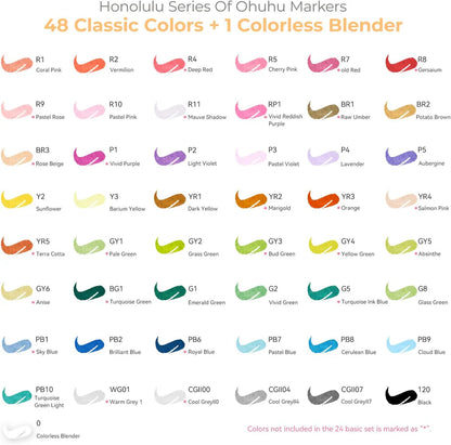 Ohuhu Honolulu Markers 48 farver (Brush & Chisel Tip)