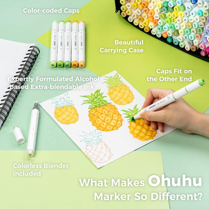 Ohuhu Honolulu Markers 320 farver (Brush & Chisel Tip)