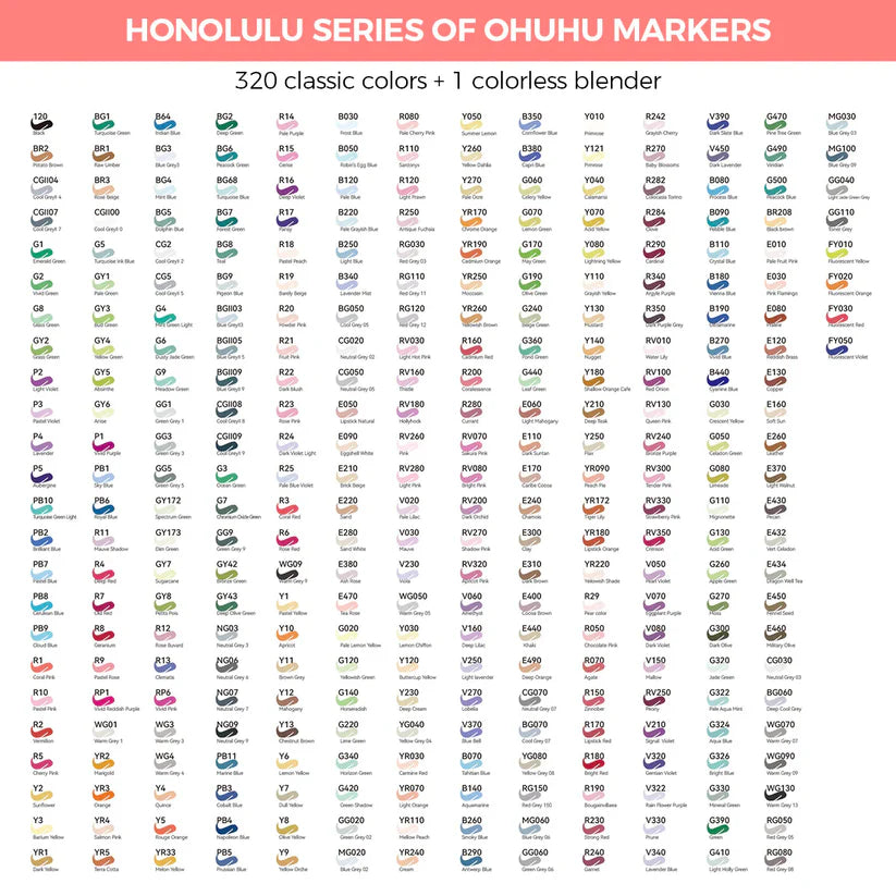 Ohuhu Honolulu B Markers 320 farver (Brush & Fine Tip)