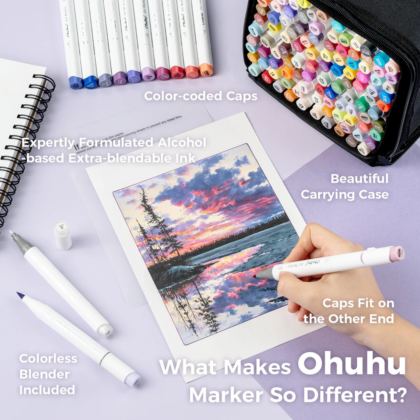 Ohuhu Honolulu B 104 farver Dual Tip Alcohol Art Markers 