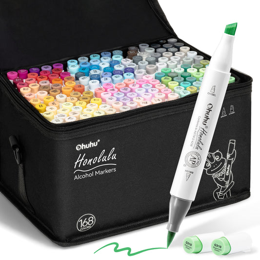Ohuhu Honolulu Markers 168 farver (Brush & Chisel Tip)