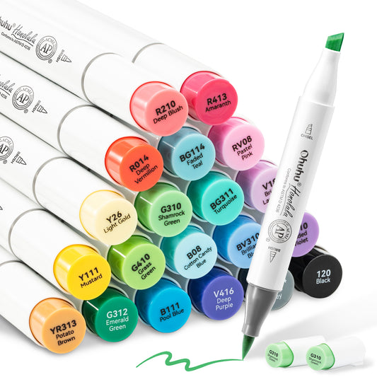 Ohuhu Honolulu Markers 24 farver (Brush & Chisel Tip)