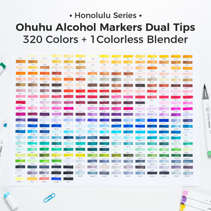 Ohuhu Honolulu Markers 320 farver (Brush & Chisel Tip)