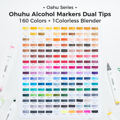 Ohuhu Oahu 160 farver alkohol kunsttuscher med dobbelt spids 