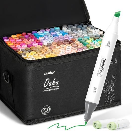 Ohuhu Oahu Markers 200 farver (Chisel & Fine Tip)