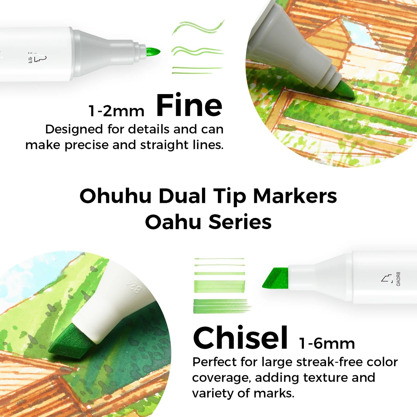 Ohuhu Oahu Markers 80 farver (Chisel & Fine Tip)