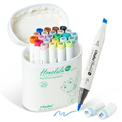 Ohuhu Honolulu Plus 24 farver (Supreme Brush & Chisel Tip)