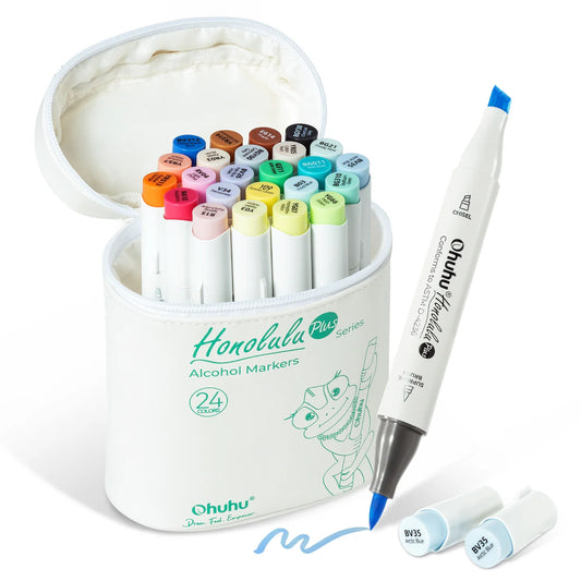 Ohuhu Honolulu Plus 24 farver (Supreme Brush & Chisel Tip)