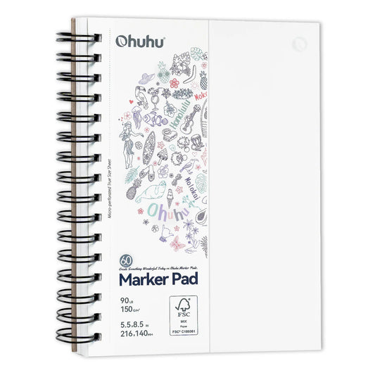 Ohuhu Spiral-Bound Bleedproof Marker Pad, 60 sheets, 216x140mm